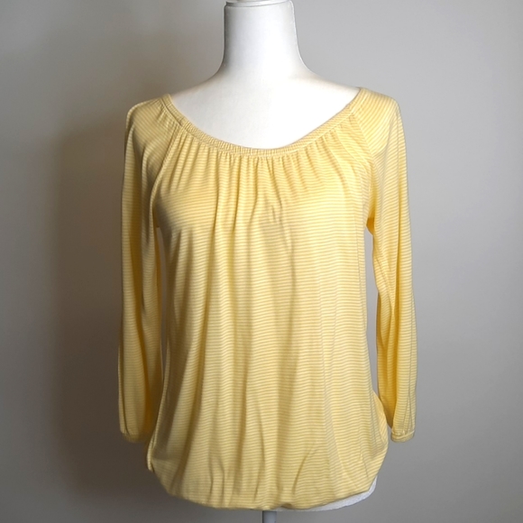 Ann Taylor Yellow & White Striped Peasant-style Jersey Shirt, Size S (NWOT) - Picture 1 of 6